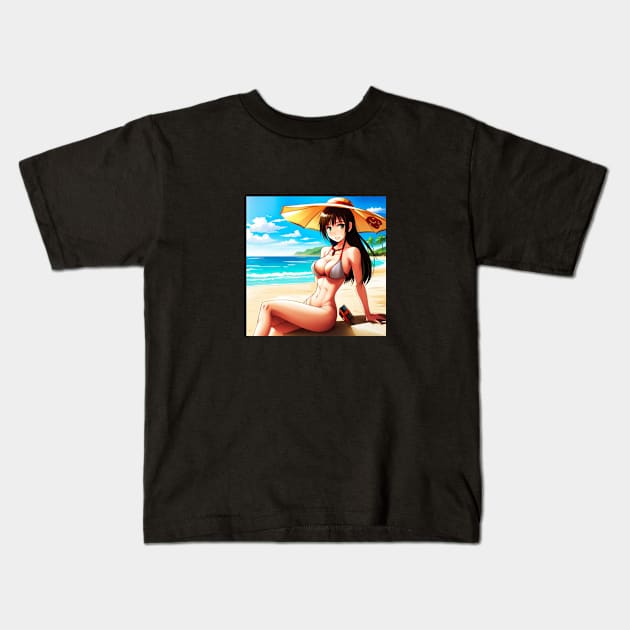 chica anime en la playa Kids T-Shirt by LenisAnime